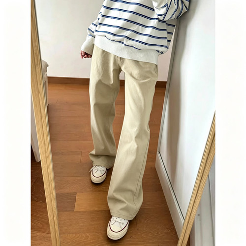 bcare卡其色微喇牛仔裤男女秋季美式vibe直筒微喇裤cleanfit裤子