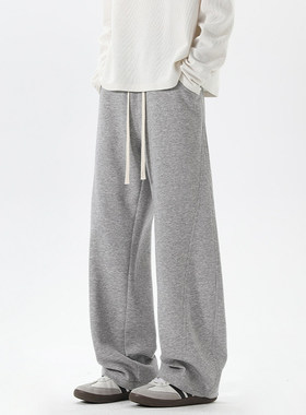 隐哲穿搭HK25683秋季美式纯色大码宽松休闲百搭华棉拼接弯刀卫裤