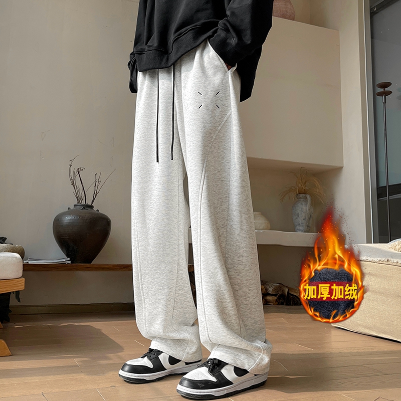 隐哲穿搭K1297秋冬季加绒华棉弯刀卫裤男生宽松百搭直筒休闲长裤