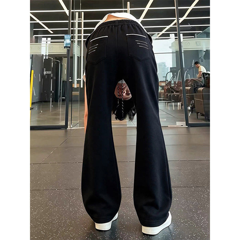 四线刺绣美式运动卫裤男款秋春潮牌垂坠感微喇裤子宽松直筒休闲裤