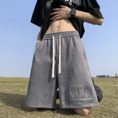 隐哲穿搭DY2361夏季麂皮绒钢印短裤大码宽松男生百搭五分裤休闲裤
