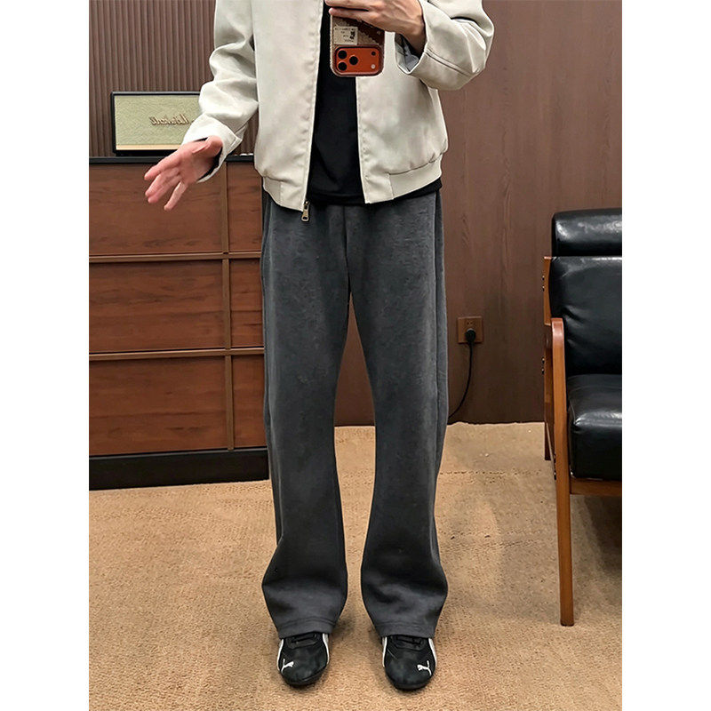 深灰色重磅直筒卫裤男款秋春显腿长美式微喇裤子垂坠感休闲运动裤