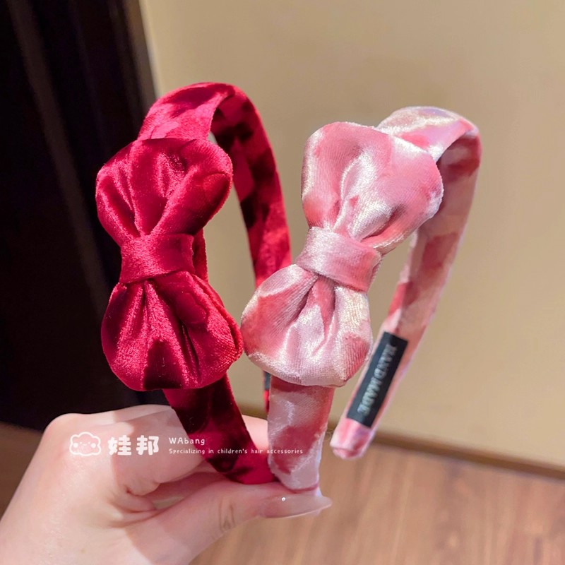 蝴蝶结儿童发箍金丝绒秋冬女童韩系女款红色头箍公主发卡宝宝发饰