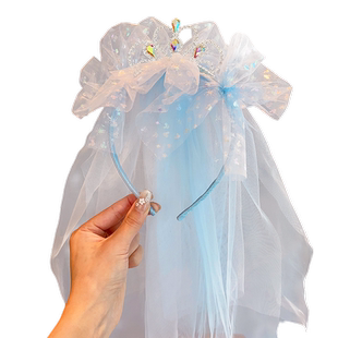 女童头纱发箍儿童爱莎公主皇冠头饰宝宝生日头箍艾莎婚纱发饰女孩