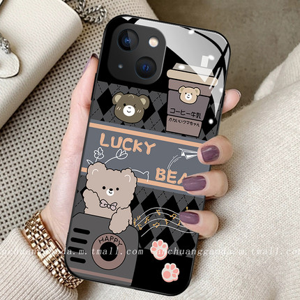 奶茶小熊适用opporeno9手机壳reno8女reno6proplus新款reno7se钢化玻璃reno5/4/3全包防摔保护套r17简约