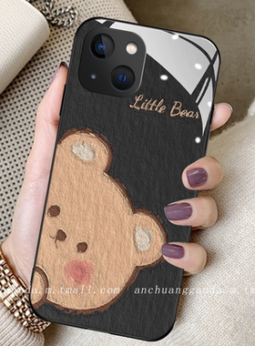 油画害羞小熊适用opporeno9手机壳reno8女reno6proplus新款reno7se钢化玻璃reno5/4/3全包防摔保护套r17可爱