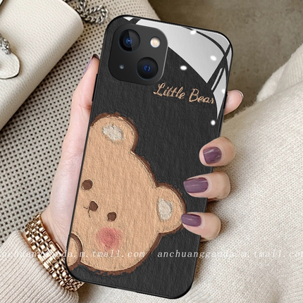 油画害羞小熊适用opporeno9手机壳reno8女reno6proplus新款reno7se钢化玻璃reno5/4/3全包防摔保护套r17可爱