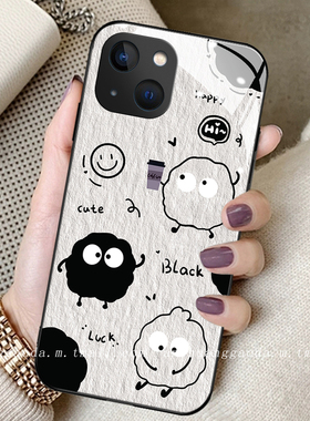 油画笑脸煤球适用opporeno11手机壳reno10女reno8proplus新款reno9钢化玻璃reno6/5全包防摔保护套7se简约12