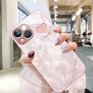 贝壳立体爱心适用苹果15手机壳iphone14promax女13新款 xs防摔xr全包8plus高级感7p简约 12液态玻璃11保护套x