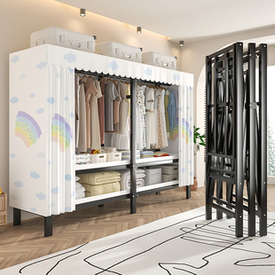 一体免安装简易衣柜家用卧室出租房用组装加粗加厚全钢架结实耐用