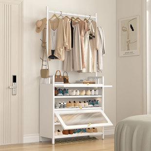 家用钢制鞋柜门口入户玄关柜靠墙多功能大容量铁艺防尘一体衣帽架