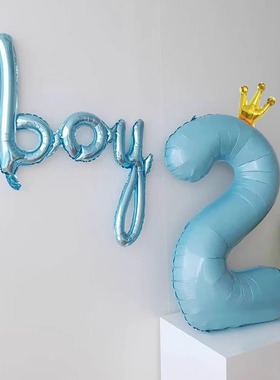 40寸蓝色数字铝膜气球宝宝儿童生日周岁拍照装饰场景布置家里女孩