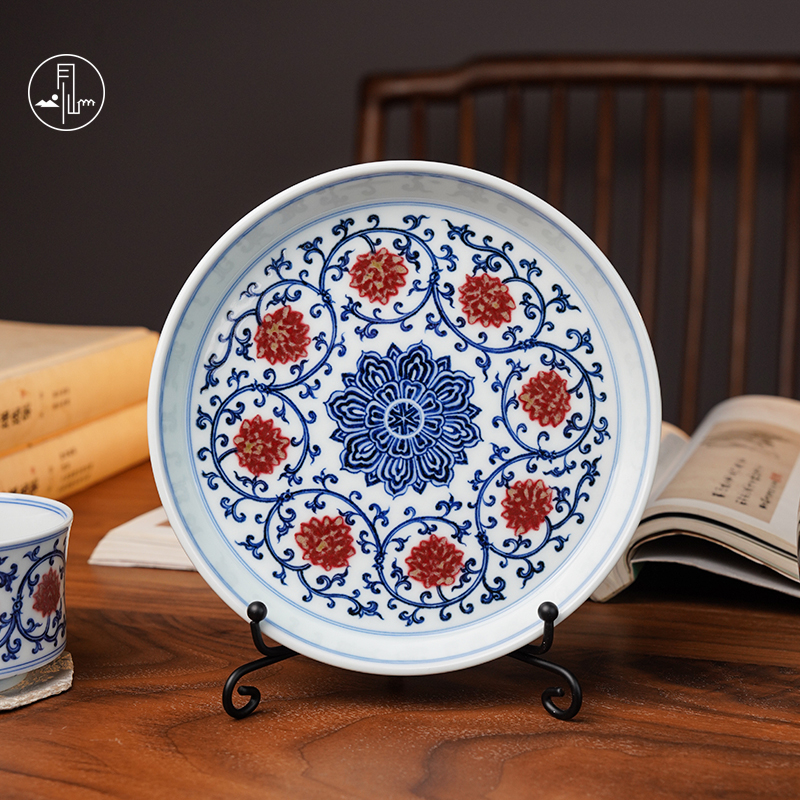 见山烧复古宝相壶承釉里红