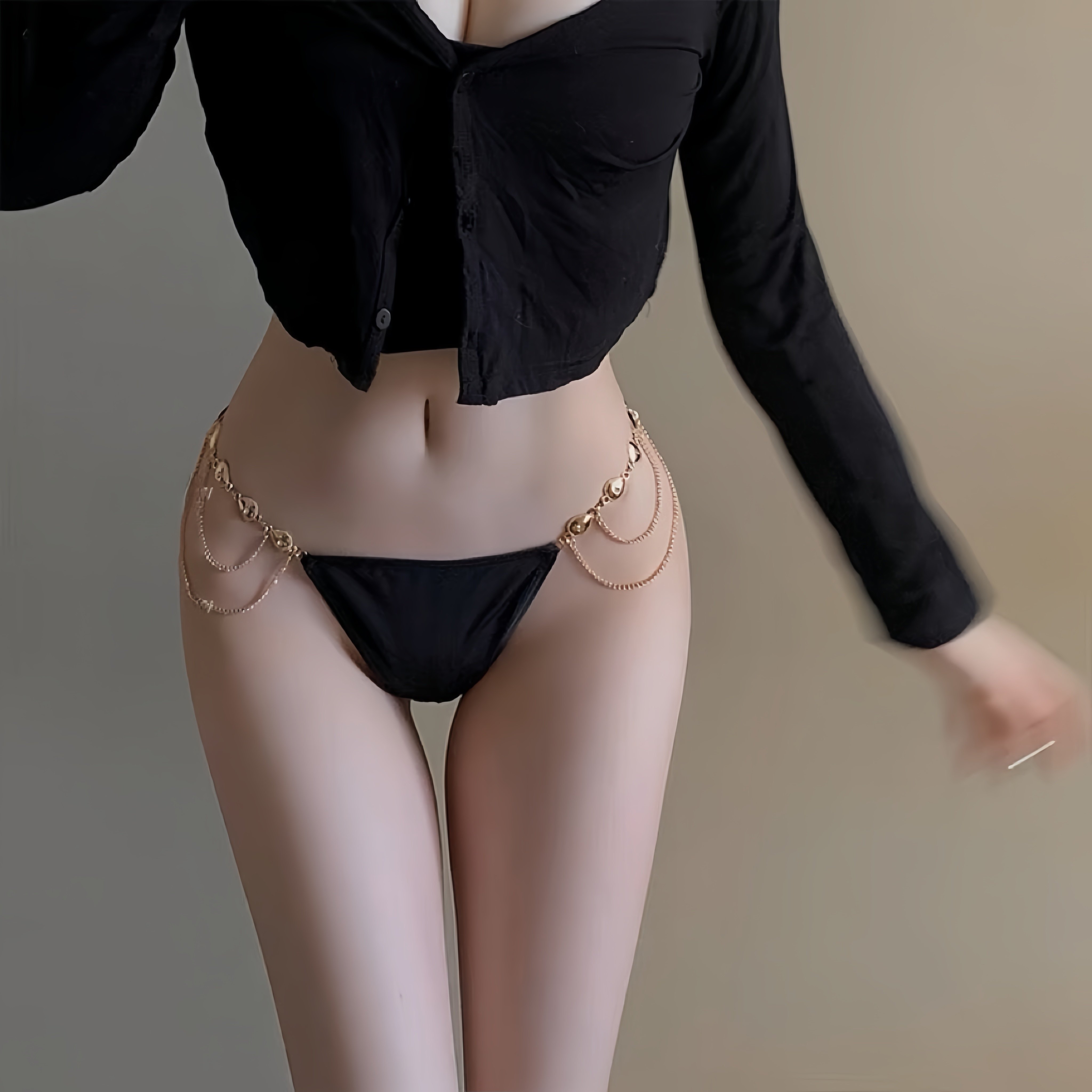 芊辞西域迷情*性感欧美流苏金属内裤纯欲蝴蝶结火辣链条丁字裤