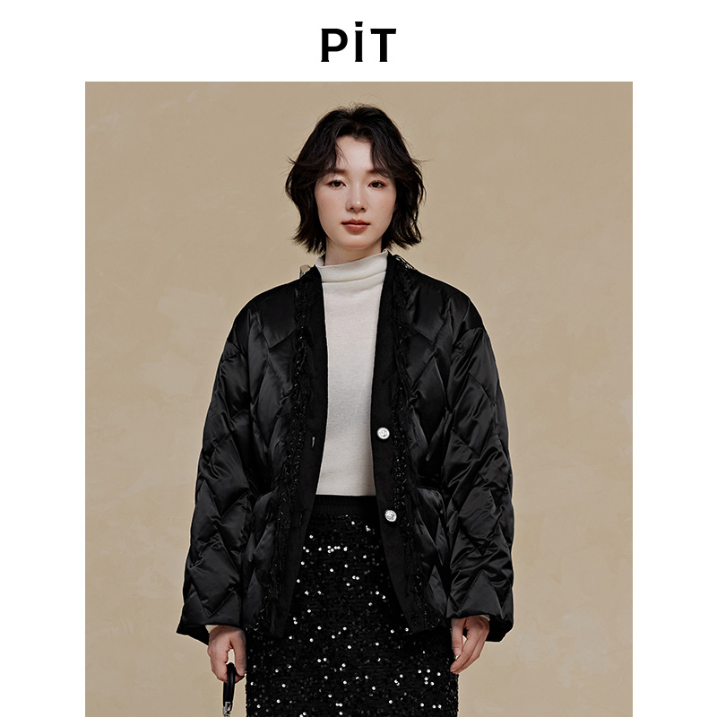 PIT复古菱格纹薄款羽绒服女2025秋季新款百搭短外套小个子显高