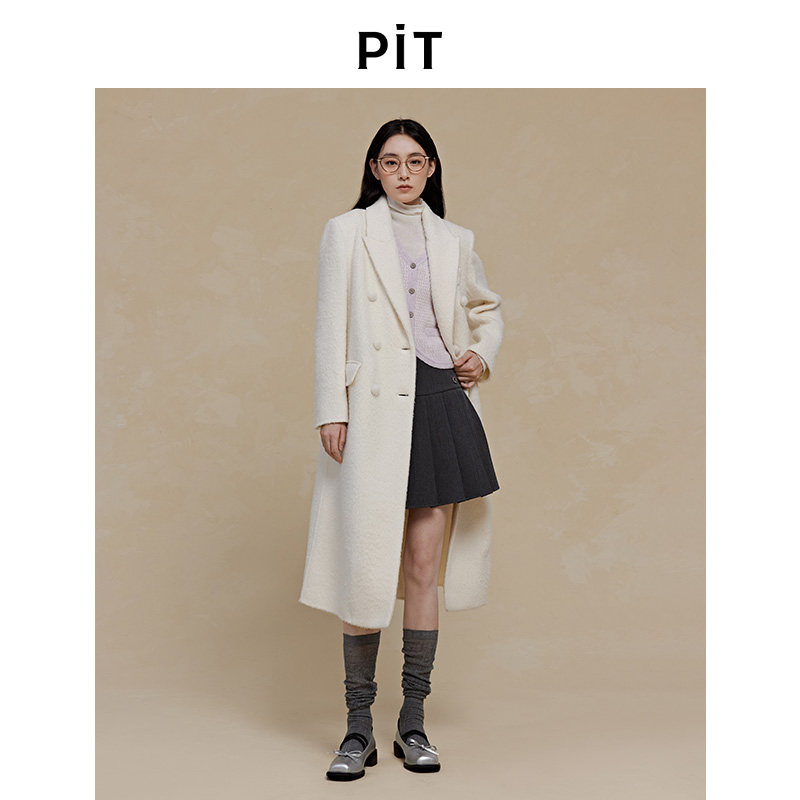 PIT绵羊毛呢大衣绒感外套女2025秋季新款中长款上衣百搭显瘦