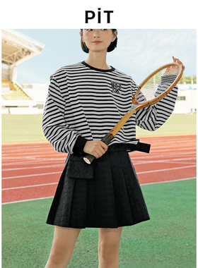 PIT复古设计感藏青色百褶半裙女年春装新款小众a字短裙子