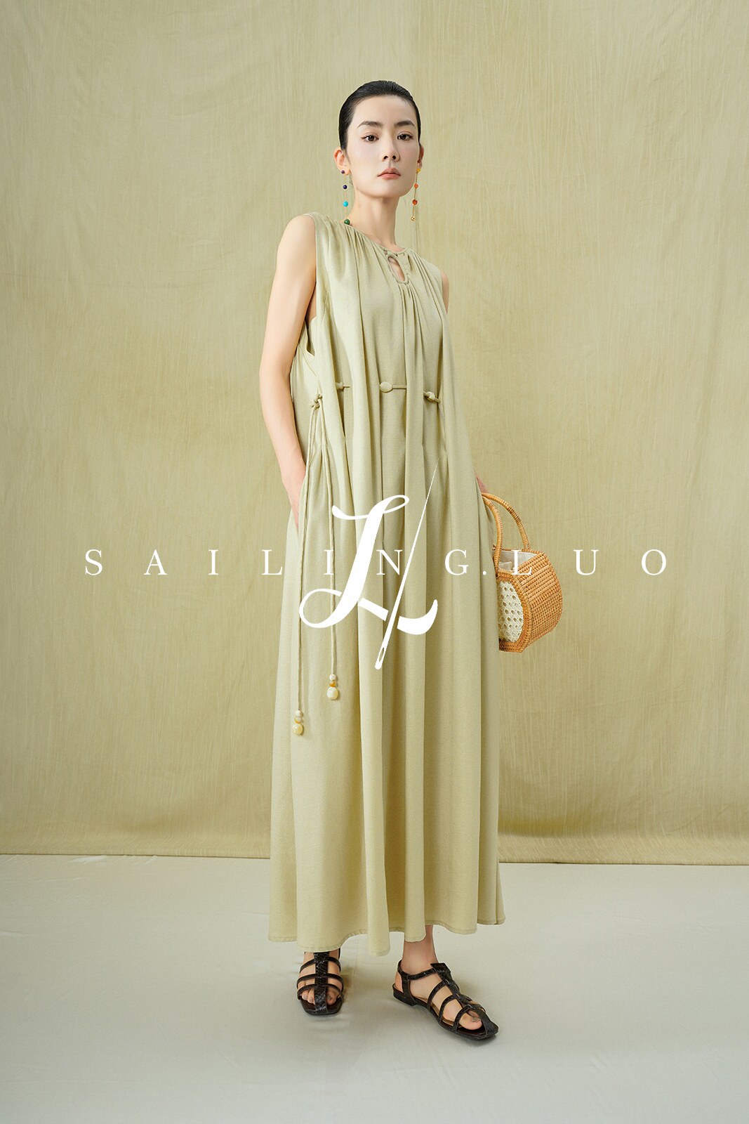 SailingLUO/26夏新款串珠腰链新中式连衣裙无袖宽松气质背心裙女