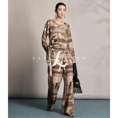 100%人丝无领新中式印花透气套装