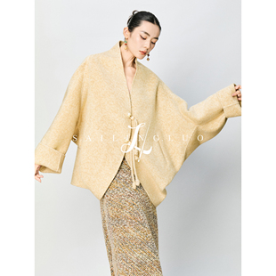 SailingLUO 东方韵味茧型V领斗篷羊毛驼绒短大衣毛呢外套 25冬新款