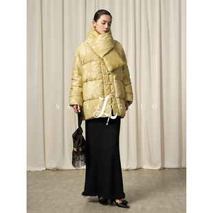 SailingLUO/新中式丝质大提花炒色做旧国风设计感羽绒服90白鸭绒