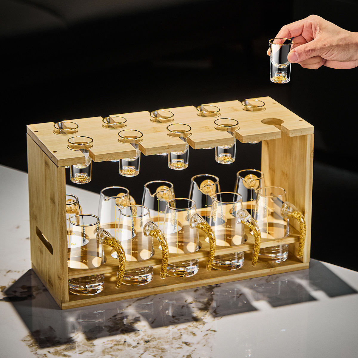 中式高颜值竹木白酒杯套装一口吞杯架家用酒具收纳架小酒杯烈酒杯,餐饮具,白酒杯,淘宝优惠券,粉丝福利购,淘宝优惠卷