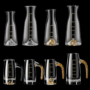 高档水晶金箔二两白酒分酒器创意玻璃家用100ml分酒壶白酒杯套装