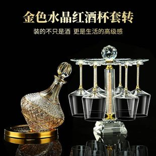 家用送乔迁礼水晶勃艮第高脚杯带盖 高档奢华描金红酒杯醒酒器套装