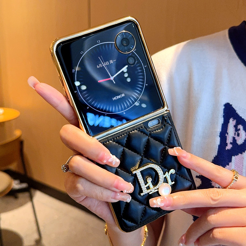 适用小米MIXFlip2手机壳全包防摔创意商务男女小米MIXFlip2折叠屏保护套简约奢华镶钻菱格小香风