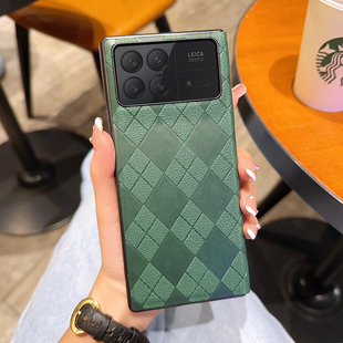 适用小米MIXFold3手机壳全包防摔创意超薄绿色菱格小米MIX Fold3折叠屏网红简约新款翻盖皮套