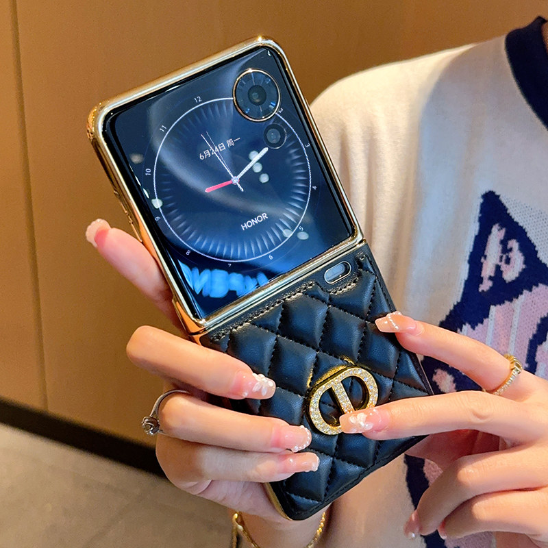 适用小米MIXFlip2手机壳全包防摔创意商务男女小米MIXFlip2折叠屏保护套简约镶钻菱格小香风