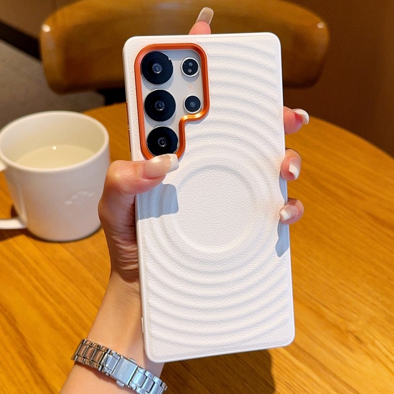 适用三星s25手机壳全包防摔金甲磁吸波漾纹红s25+保护套创意新款简约s25Ultra时尚潮款三星S25Edge皮纹