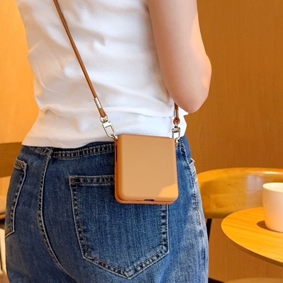 适用OPPOFindN2Flip手机壳全包防摔创意超薄美拉德系棕OPPOFindN3Flip折叠屏保护套网红棕色编织斜挎女款