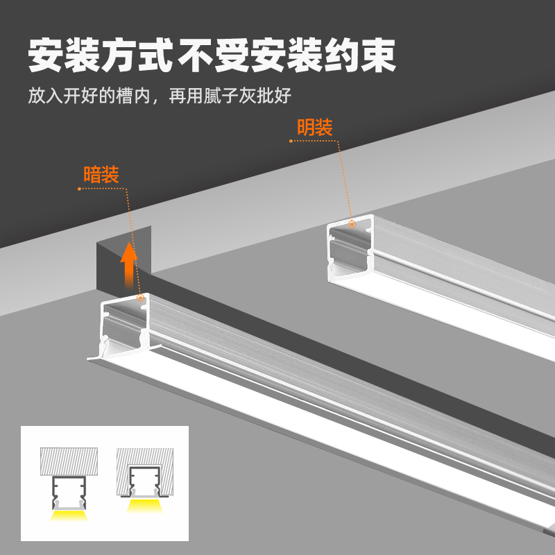 三色线形灯嵌入铝槽带边灯槽客厅吊顶双眼皮线型条形线性线条灯带