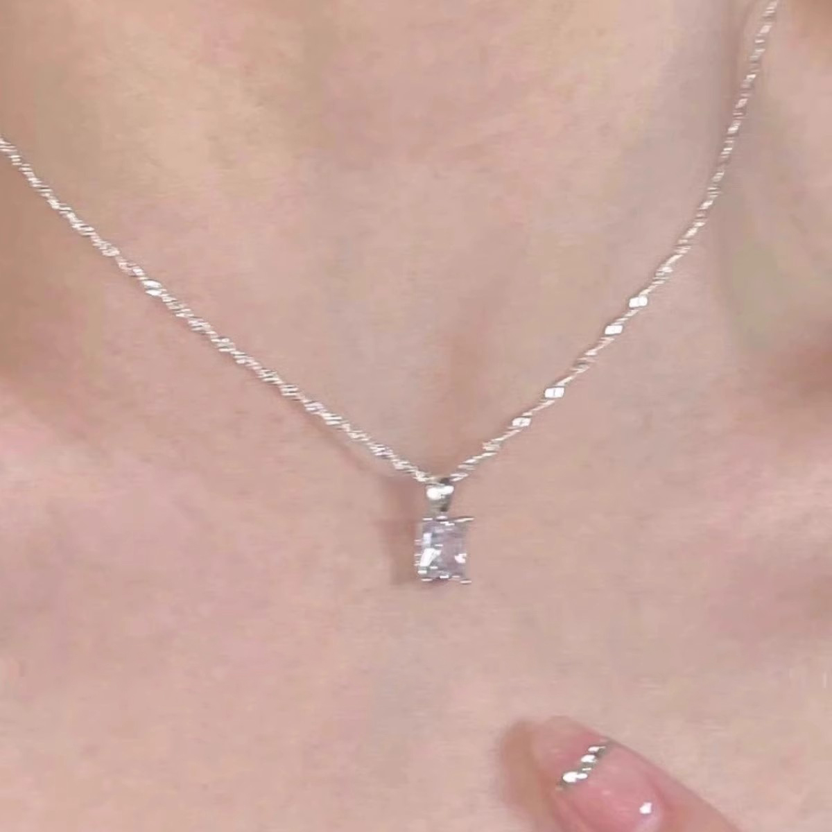 超闪气质锆石水波项链女925纯银锁骨链小众设计ins清冷感冰糖颈链