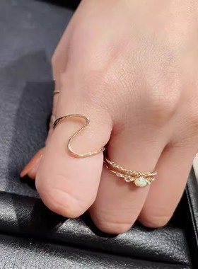 S925银波浪戒指女轻奢小众简约设计感曲线指环细丝带开口食指戒女