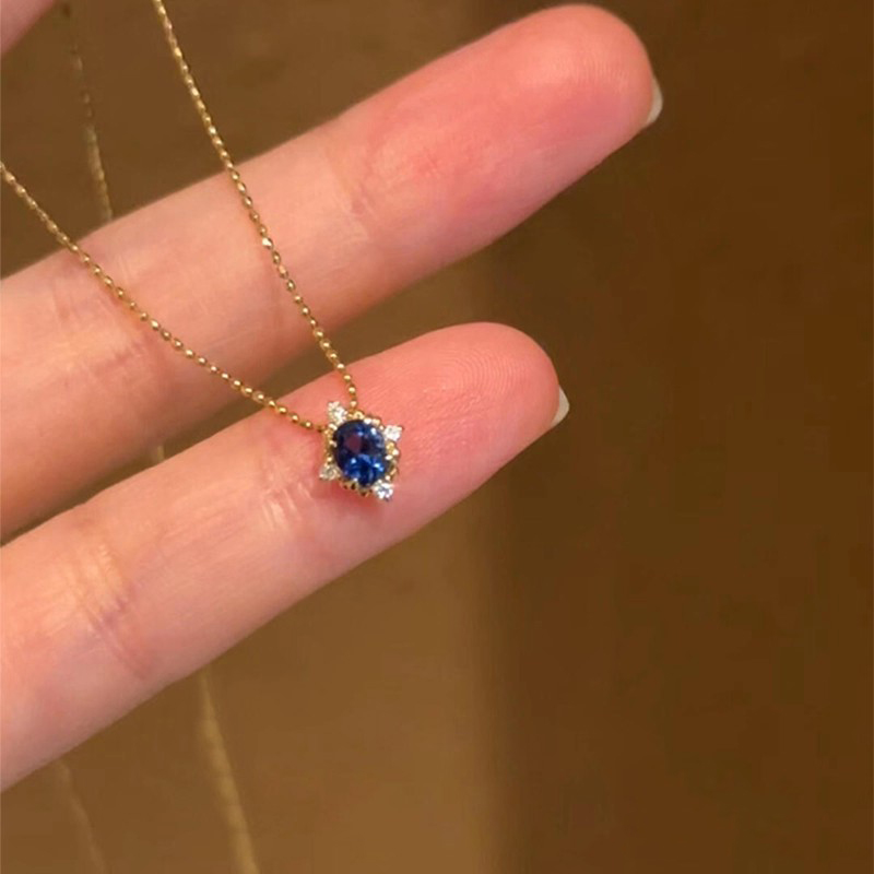 S925纯银克莱因蓝宝石项链轻奢小众设计感锁骨链2025新款爆款颈链