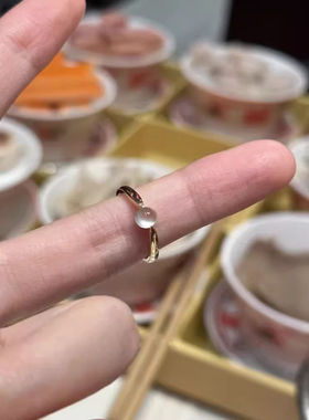S925纯银冰透白玉髓蛋面戒指女小众设计轻奢高级感食指戒精致指环