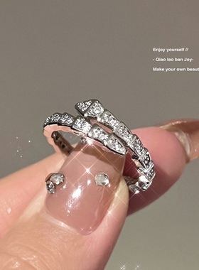 S925纯银闪钻灵蛇形戒指银色开口指环高级质感简约百搭潮酷食指戒