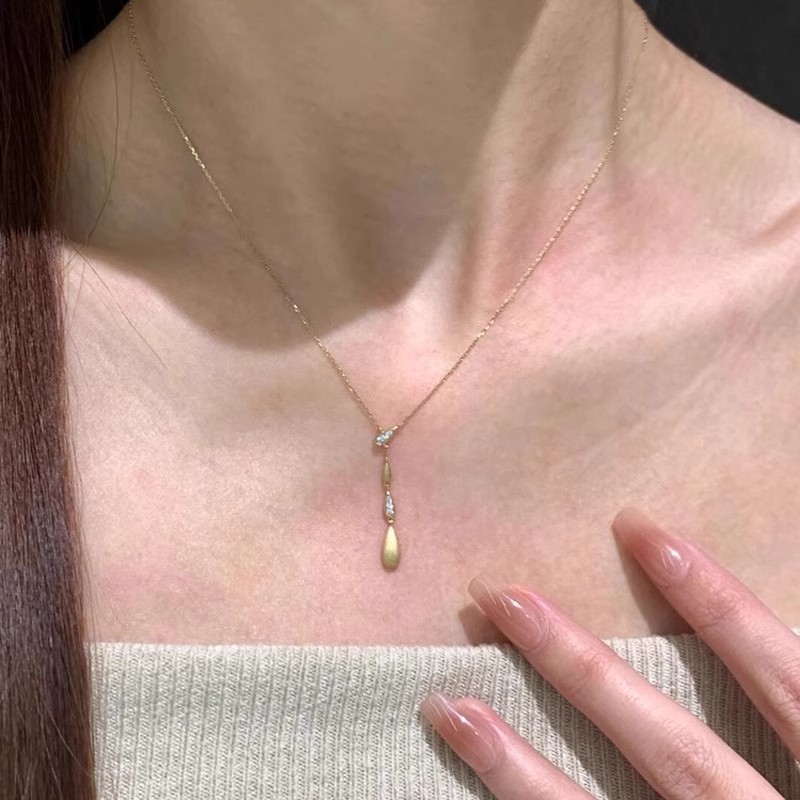 S925纯银Y字闪钻拉丝水滴项链2025新款爆款高级感轻奢小众锁骨链