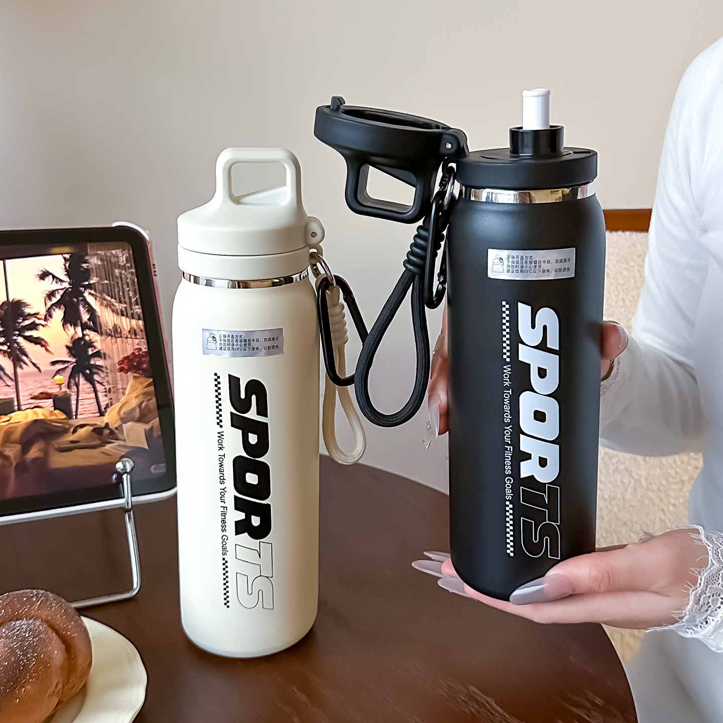 保温杯男款外带便携运动健身吸管壶316不锈钢户外骑行水杯大容量