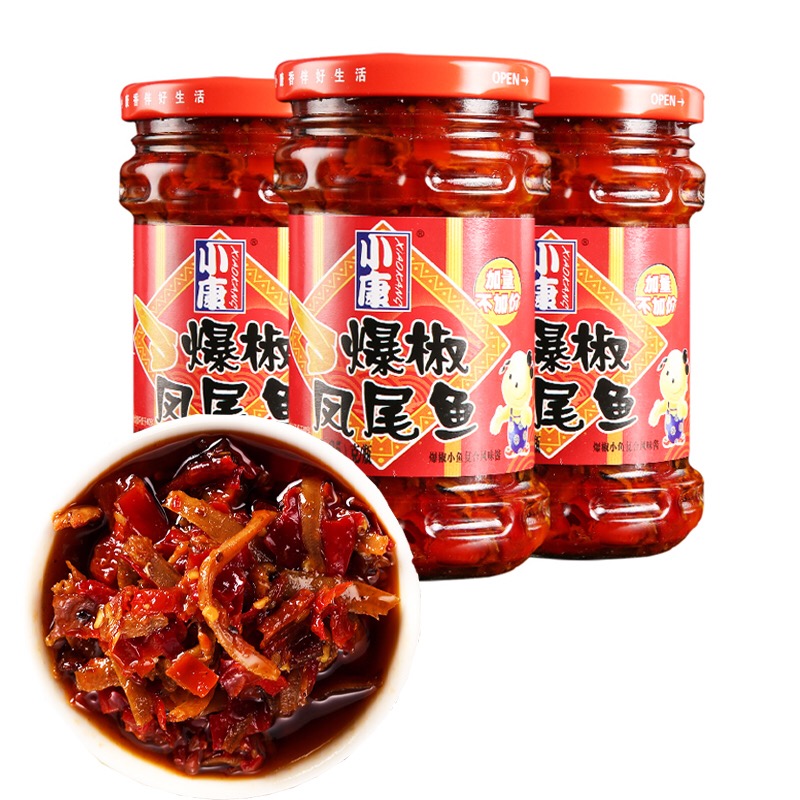 6瓶装江苏小康爆椒凤尾鱼酱210g*6下饭拌饭佐餐香辣酱拌面小吃酱