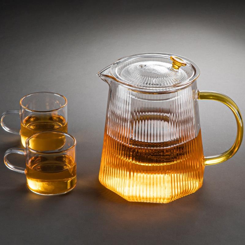 玻璃泡茶壶带过滤耐高温家用茶水分离竖纹茶壶电陶炉煮花茶具套装