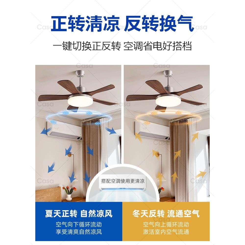 智能中古客厅风扇灯北美胡桃木色静音护眼卧室大风力吊扇灯casagd
