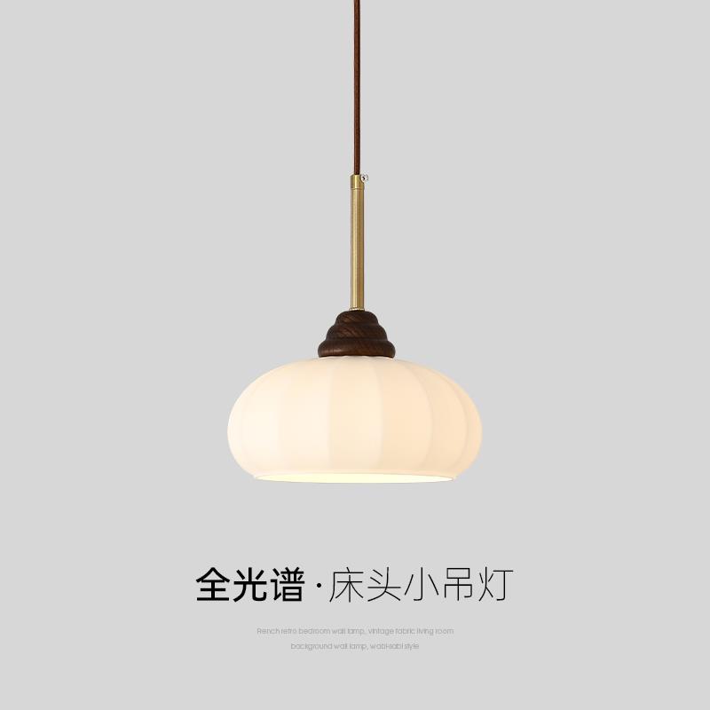法式南瓜玻璃覆古床头吊灯过道入户玄关小吊灯中古卧室房间吊线灯