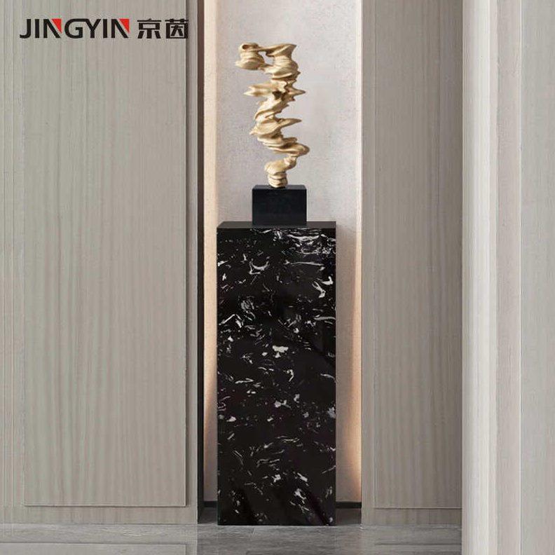 古风雕塑子客厅柱石民宿中大理石底座黑色展示台子摆件墩装饰落地