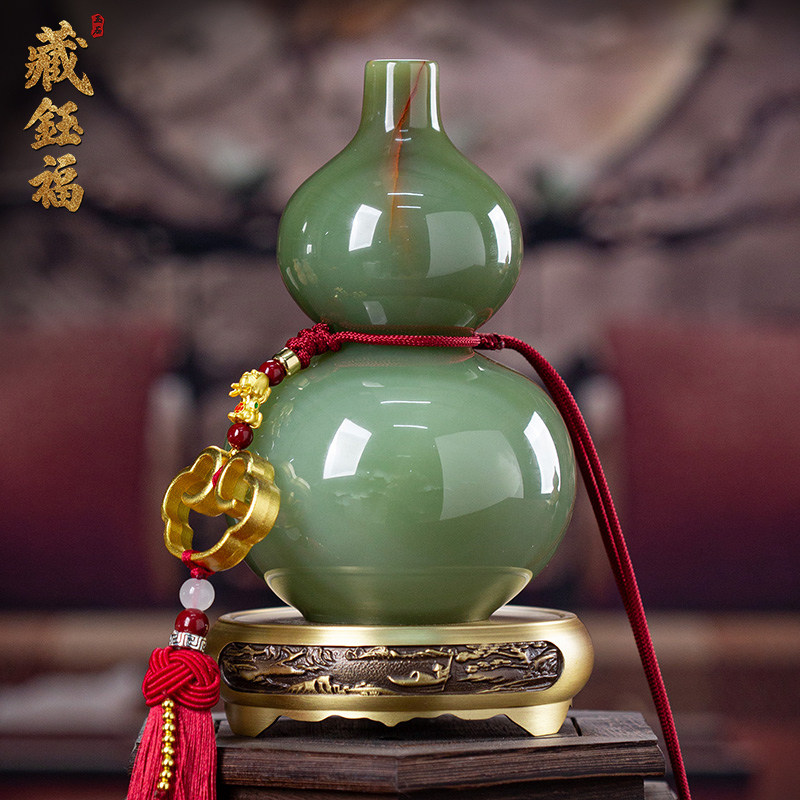 藏钰福天然玉石葫芦摆件福禄平安家居装饰品新居乔迁客厅开 业礼