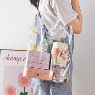 手提透明袋大容量文件袋明星周边应援扇收纳袋单肩包应援棒小卡娃娃挂件追星神器演唱会粉丝线下追星女收纳包
