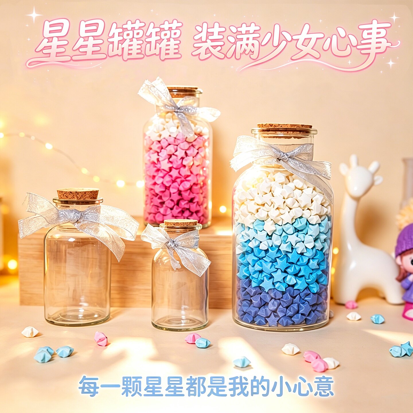 彩色星星折纸条幸运星星许愿五角星纸玻璃瓶解忧瓶急救瓶彩虹瓶漂流瓶折纸礼物送男友女生礼品彩纸手工专用纸