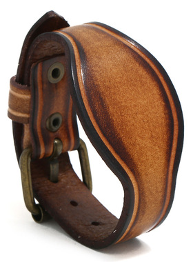 欧美新款复古做旧光板牛皮手链简约可调节男士手环手饰跨境饰品